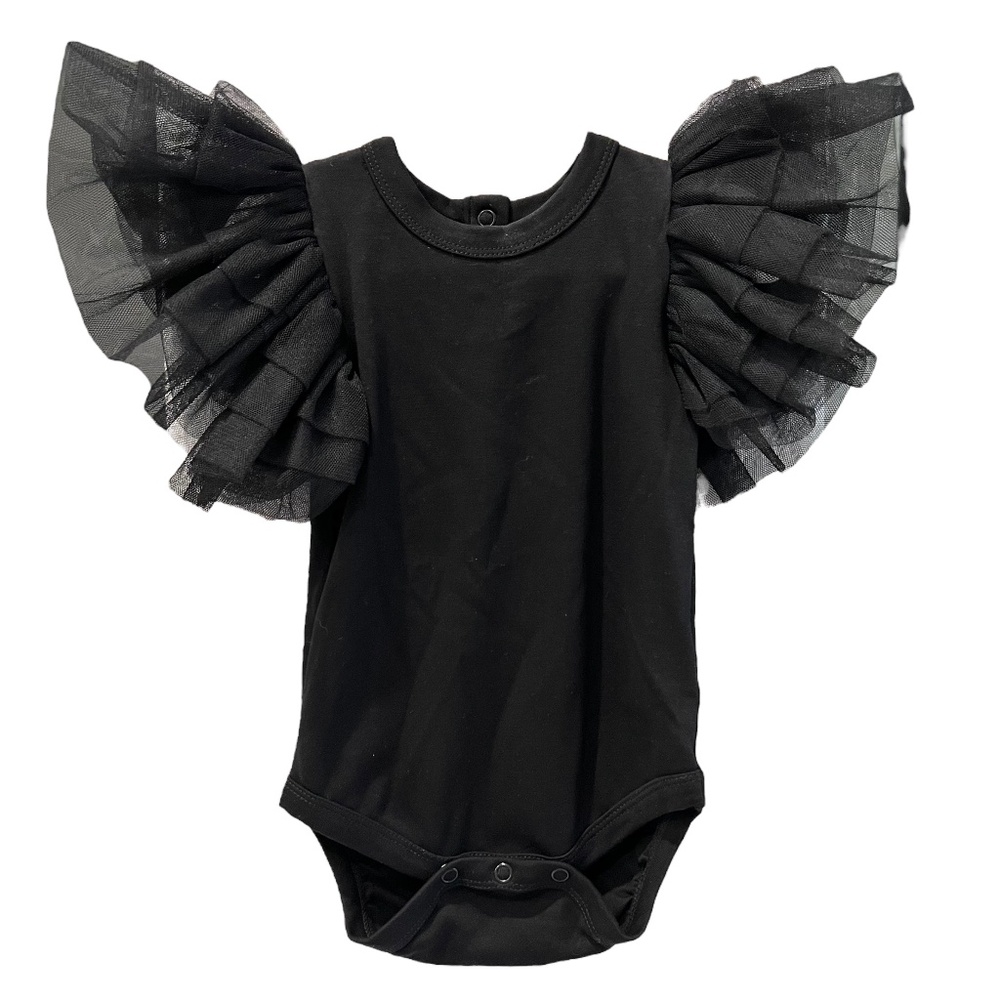 The Tiny Universe Black Organic Bodysuit Tulle Ruffles 6 Months Girls